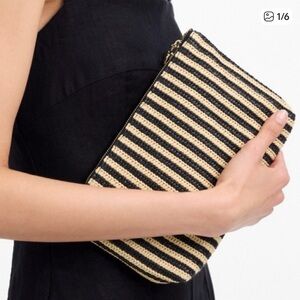 Madewell Black NWOT Woven Straw Zip Clutch Black Cream